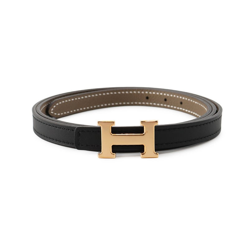 エルメス ベルト ミニH ブラック/エトゥープ/ピンクゴールド金具 エプソン/スイフト W刻印 サイズ85 リバーシブル