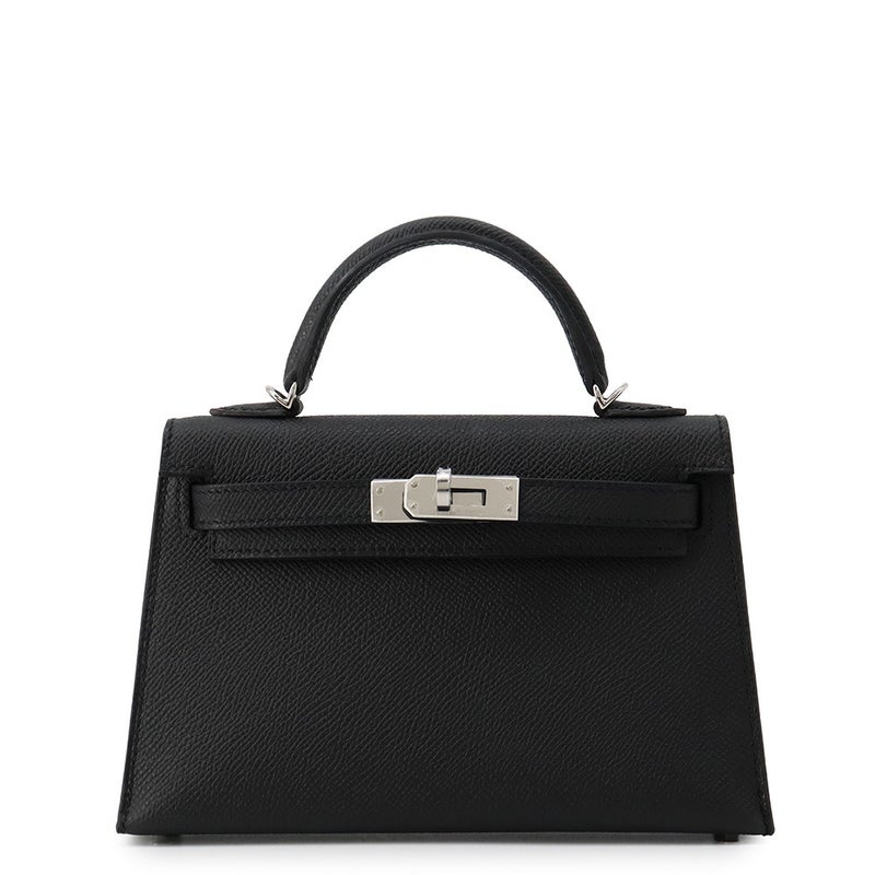 エルメス ハンドバッグ ミニケリー 外縫い ブラック/シルバー金具 エプソン K刻印 HERMES Kelly 2wayバッグ 黒