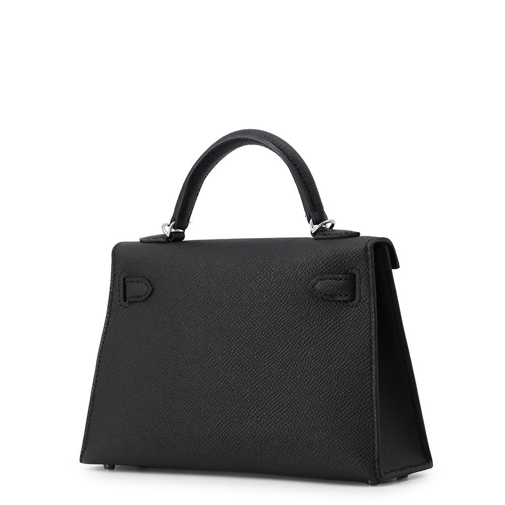 エルメス ハンドバッグ ミニケリー 外縫い ブラック/シルバー金具