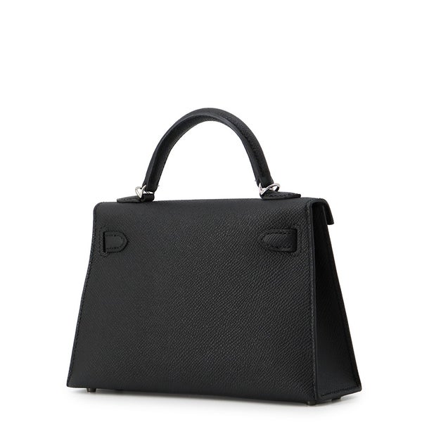 エルメス ハンドバッグ ミニケリー 外縫い ブラック/シルバー金具 エプソン K刻印 HERMES Kelly 2wayバッグ 黒