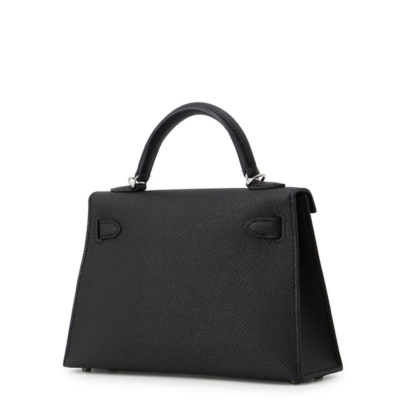 エルメス ハンドバッグ ミニケリー 外縫い ブラック/シルバー金具 エプソン K刻印 HERMES Kelly 2wayバッグ 黒