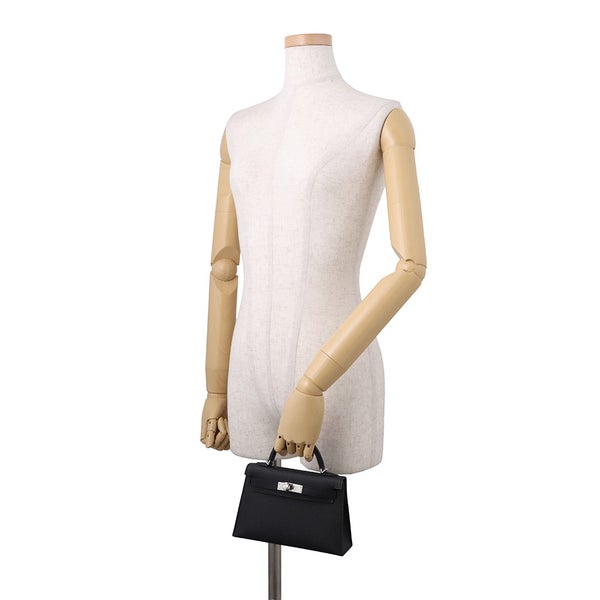 エルメス ハンドバッグ ミニケリー 外縫い ブラック/シルバー金具 エプソン K刻印 HERMES Kelly 2wayバッグ 黒