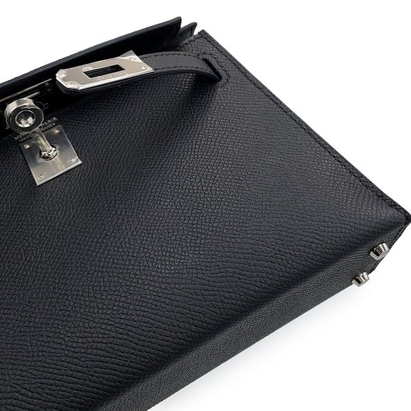 エルメス ハンドバッグ ミニケリー 外縫い ブラック/シルバー金具 エプソン K刻印 HERMES Kelly 2wayバッグ 黒