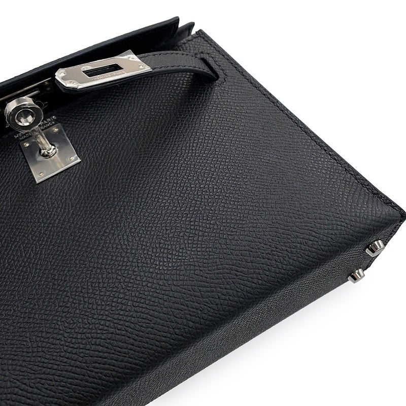エルメス ハンドバッグ ミニケリー 外縫い ブラック/シルバー金具 エプソン K刻印 HERMES Kelly 2wayバッグ 黒