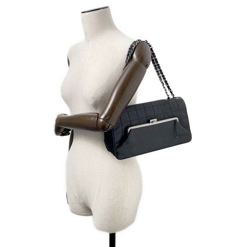 シャネル チェーンショルダーバッグ チョコバー ラムスキン CHANEL バッグ Wチェーン 黒