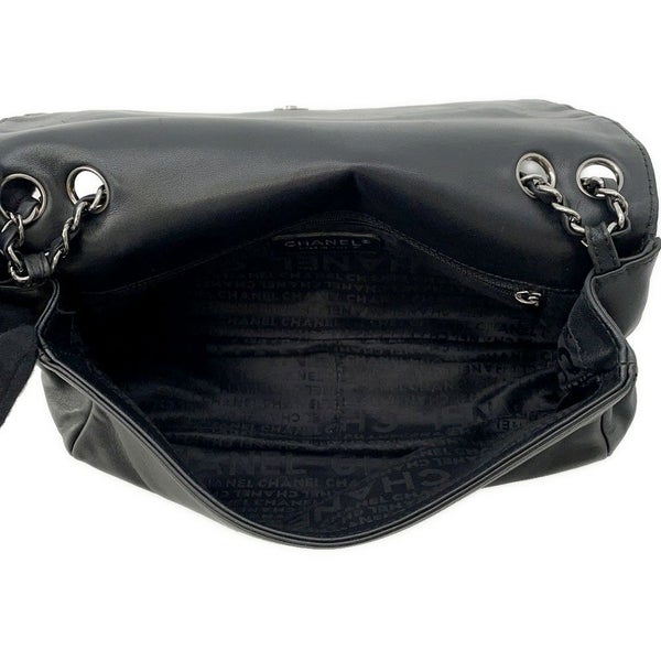 シャネル チェーンショルダーバッグ チョコバー ラムスキン CHANEL バッグ Wチェーン 黒