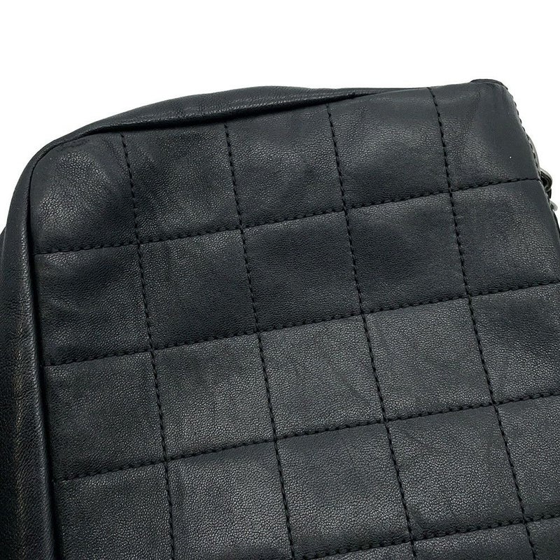 シャネル チェーンショルダーバッグ チョコバー ラムスキン CHANEL バッグ Wチェーン 黒