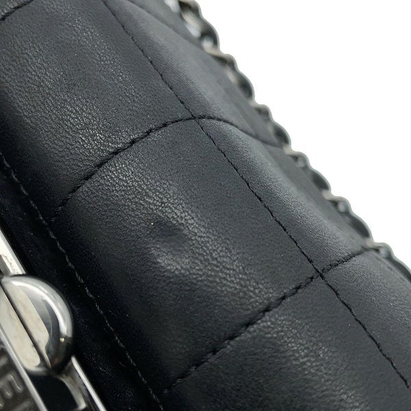 シャネル チェーンショルダーバッグ チョコバー ラムスキン CHANEL バッグ Wチェーン 黒