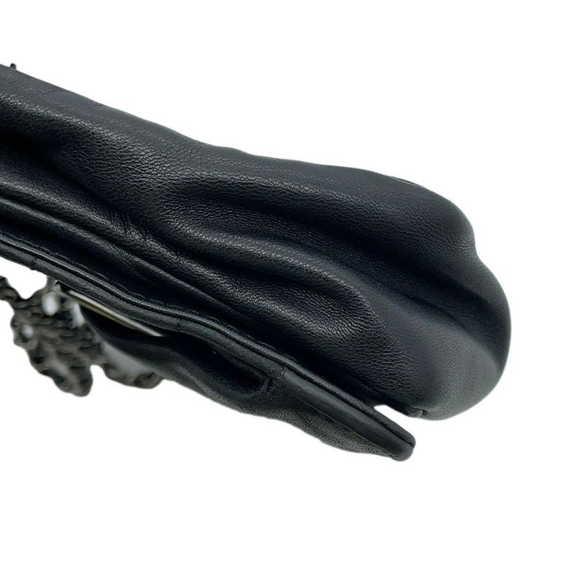 シャネル チェーンショルダーバッグ チョコバー ラムスキン CHANEL バッグ Wチェーン 黒