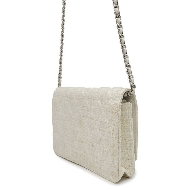 シャネル チェーンウォレット マトラッセ ココマーク ツイード レザー CHANEL 財布 白