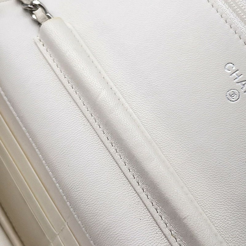 シャネル チェーンウォレット マトラッセ ココマーク ツイード レザー CHANEL 財布 白
