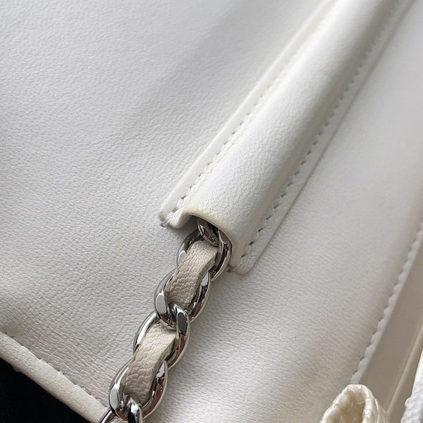 シャネル チェーンウォレット マトラッセ ココマーク ツイード レザー CHANEL 財布 白