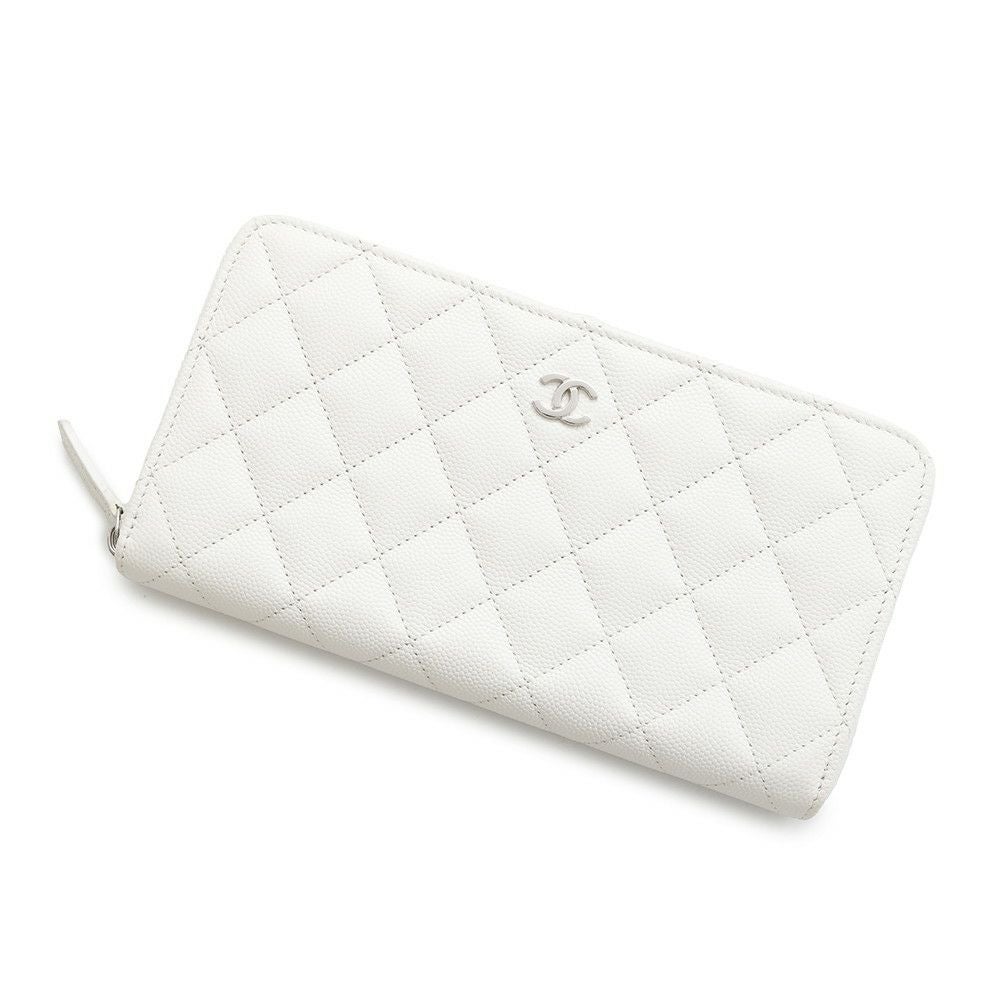 CHANEL シャネル ココマーク キャビンアスキン 長財布 ホワイト シャネル 長財布 クラシック ロング ジップ ウォレット ココマーク