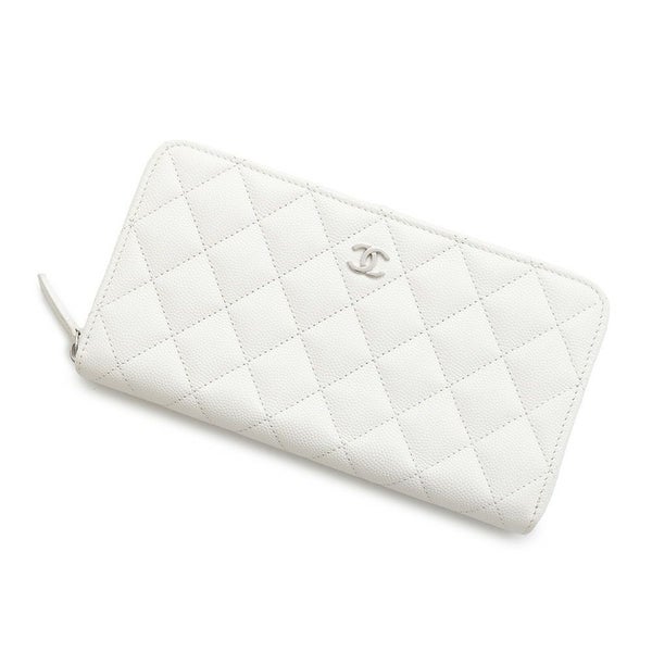 シャネル 長財布 クラシック ロング ジップ ウォレット ココマーク キャビアスキン キルティング AP0242 CHANEL マトラッセ 白
