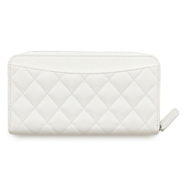 シャネル 長財布 クラシック ロング ジップ ウォレット ココマーク キャビアスキン キルティング AP0242 CHANEL マトラッセ 白