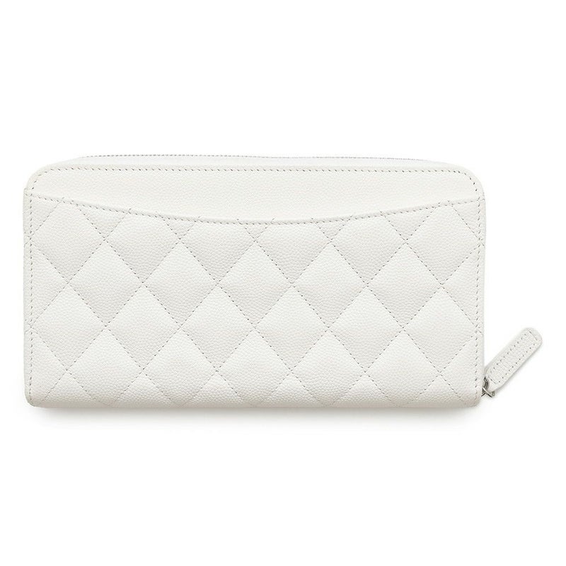 シャネル 長財布 クラシック ロング ジップ ウォレット ココマーク キャビアスキン キルティング AP0242 CHANEL マトラッセ 白
