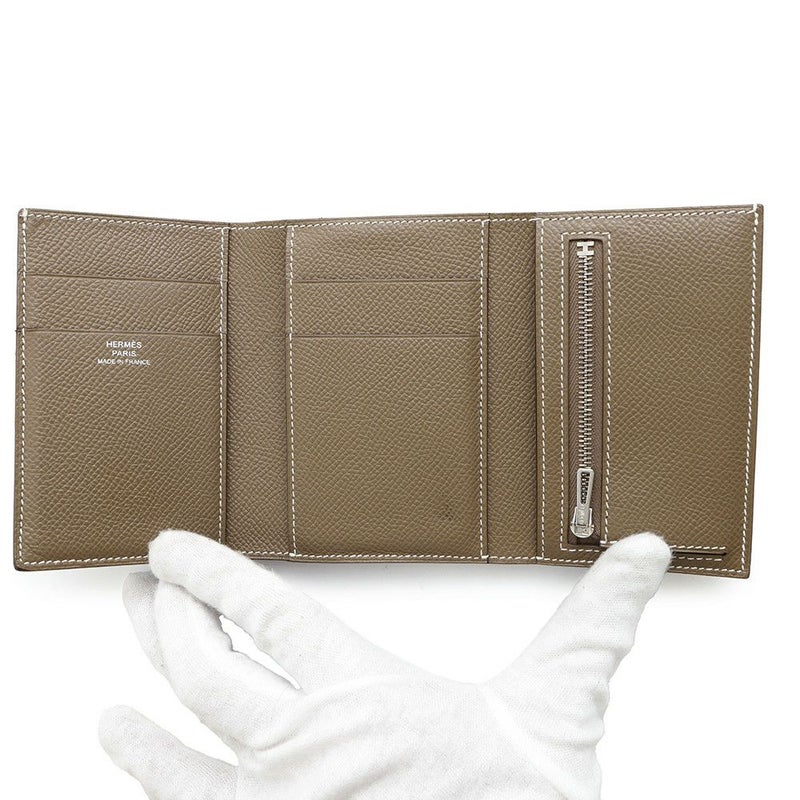 エルメス 三つ折り財布 ベアンコンビネ エトゥープ/シルバー金具 エプソン W刻印 HERMES 財布