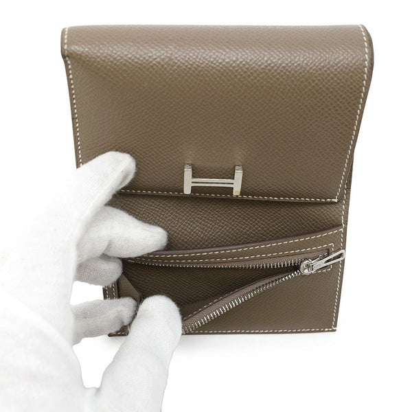 エルメス 三つ折り財布 ベアンコンビネ エトゥープ/シルバー金具 エプソン W刻印 HERMES 財布
