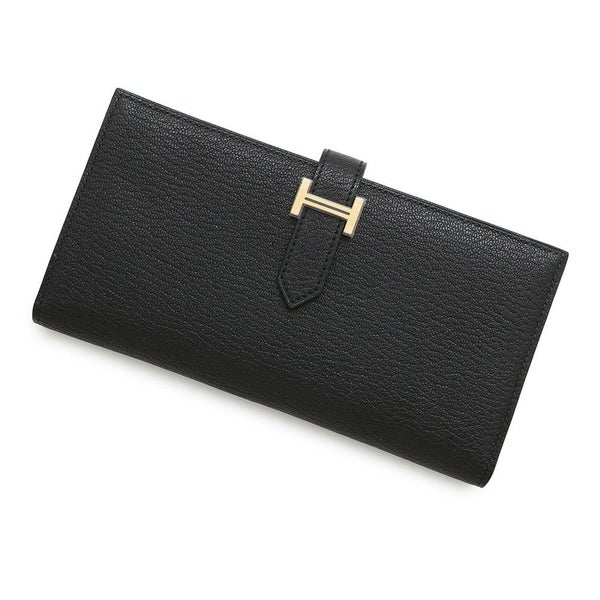 エルメス 長財布 ベアンスフレ ブラック/ゴールド金具 シェブルミゾル U刻印 財布 シェーブル 黒