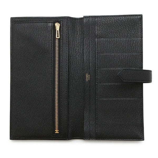 エルメス 長財布 ベアンスフレ ブラック/ゴールド金具 シェブルミゾル U刻印 財布 シェーブル 黒