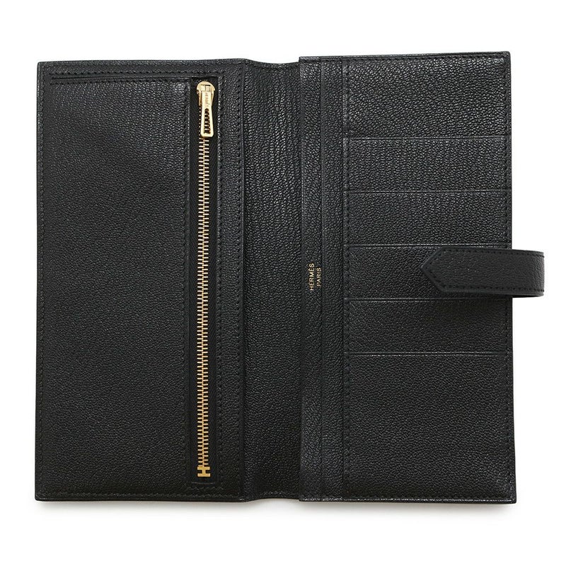 エルメス 長財布 ベアンスフレ ブラック/ゴールド金具 シェブルミゾル U刻印 財布 シェーブル 黒