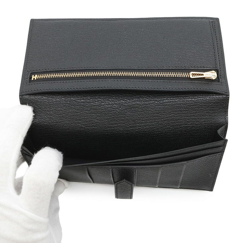 エルメス 長財布 ベアンスフレ ブラック/ゴールド金具 シェブルミゾル U刻印 財布 シェーブル 黒