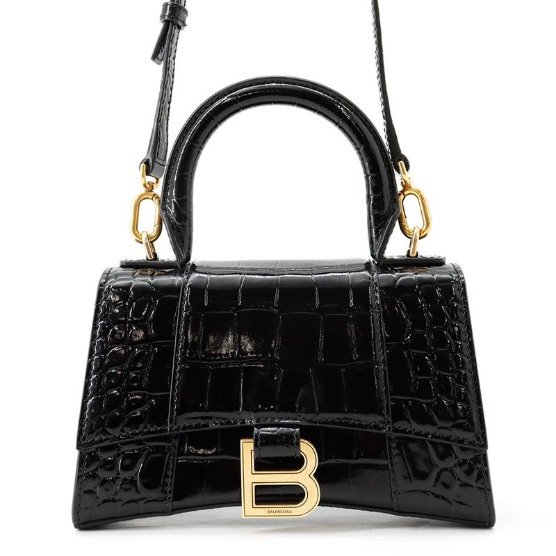 バレンシアガ ハンドバッグ アワーグラス XS 型押しレザー 592833 BALENCIAGA 2wayショルダーバッグ 黒