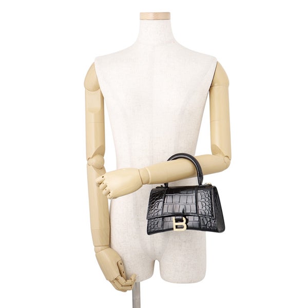 バレンシアガ ハンドバッグ アワーグラス XS 型押しレザー 592833 BALENCIAGA 2wayショルダーバッグ 黒