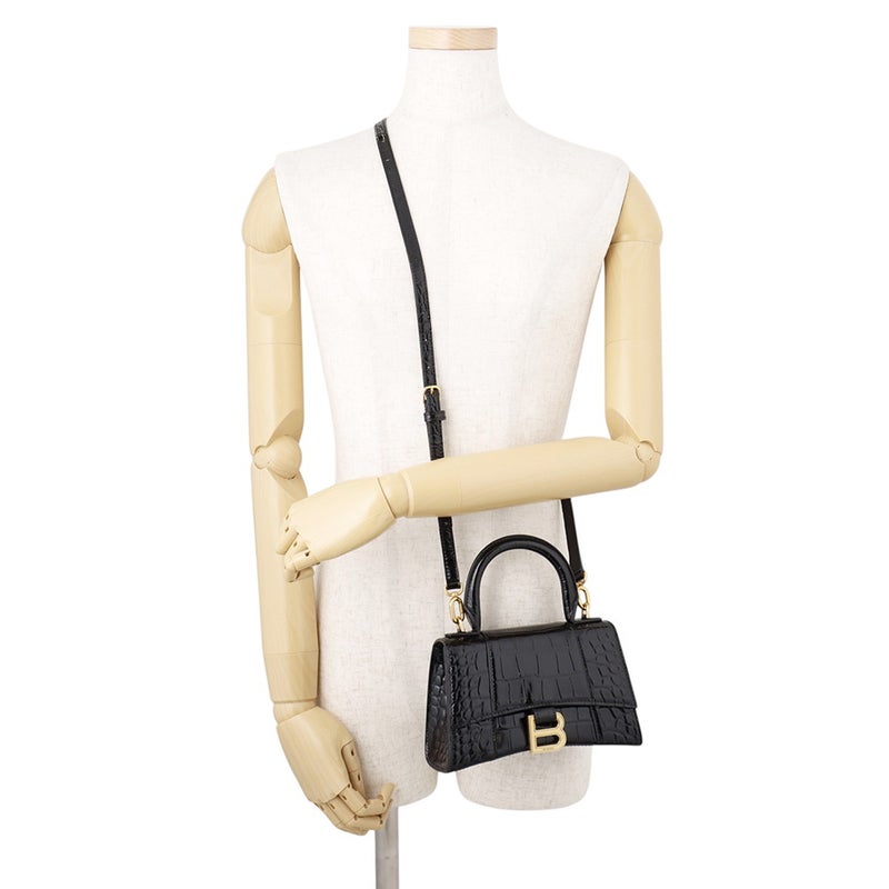 バレンシアガ ハンドバッグ アワーグラス XS 型押しレザー 592833 BALENCIAGA 2wayショルダーバッグ 黒