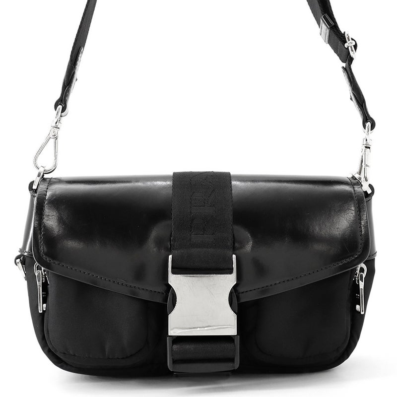 プラダ ショルダーバッグ Re-Nylon ナイロン ブラッシュドレザー 1BD295 PRADA 黒