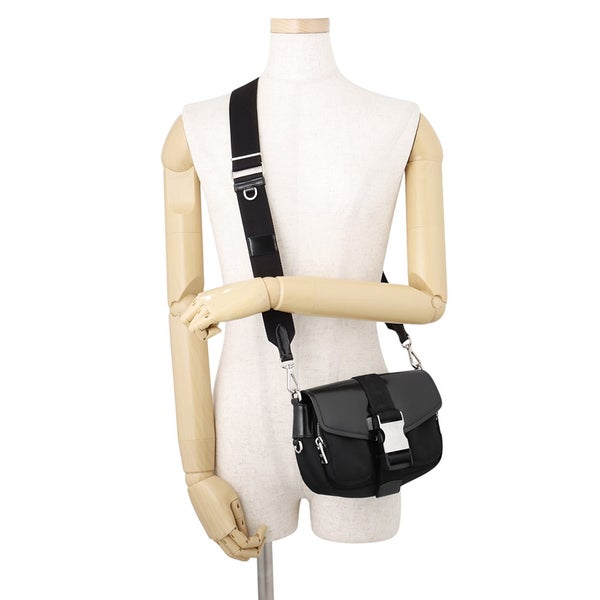 プラダ ショルダーバッグ Re-Nylon ナイロン ブラッシュドレザー 1BD295 PRADA 黒