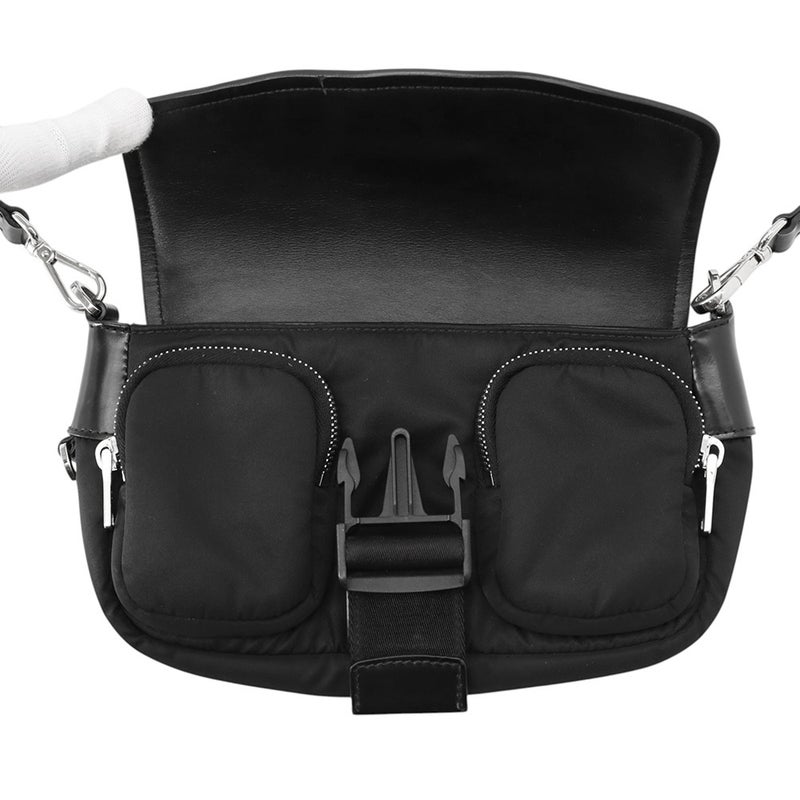 プラダ ショルダーバッグ Re-Nylon ナイロン ブラッシュドレザー 1BD295 PRADA 黒