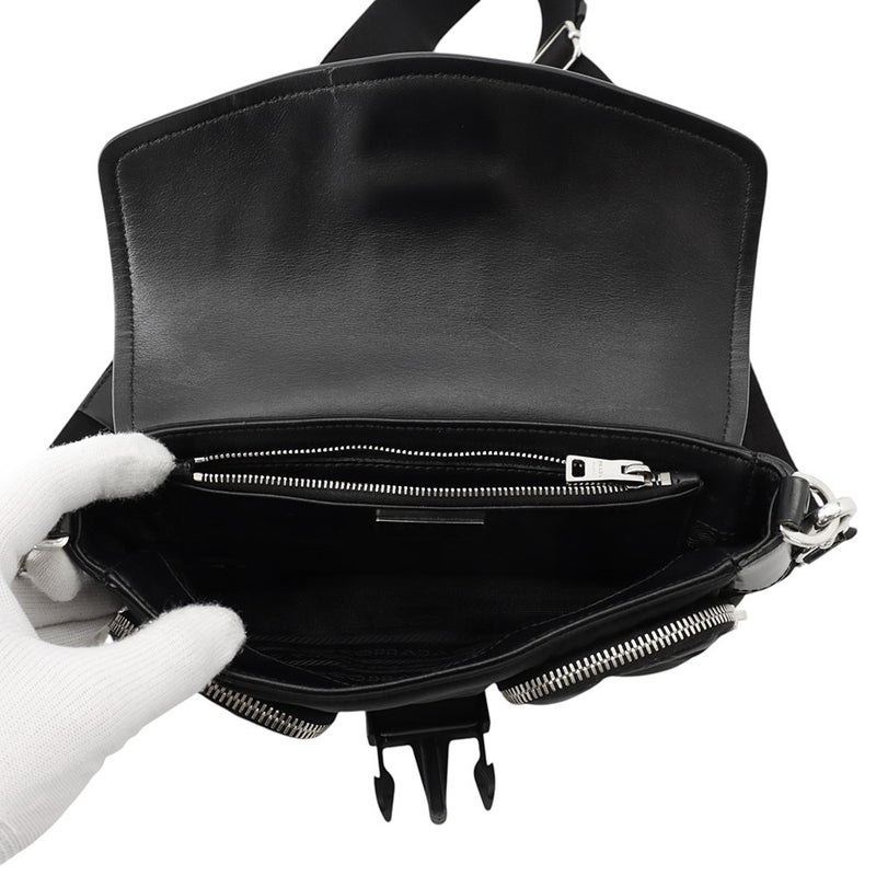 プラダ ショルダーバッグ Re-Nylon ナイロン ブラッシュドレザー 1BD295 PRADA 黒