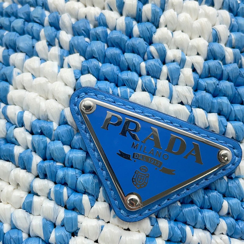 プラダ バケットハット ラフィア トライアングルロゴ サイズS 1HC137 PRADA 帽子 白