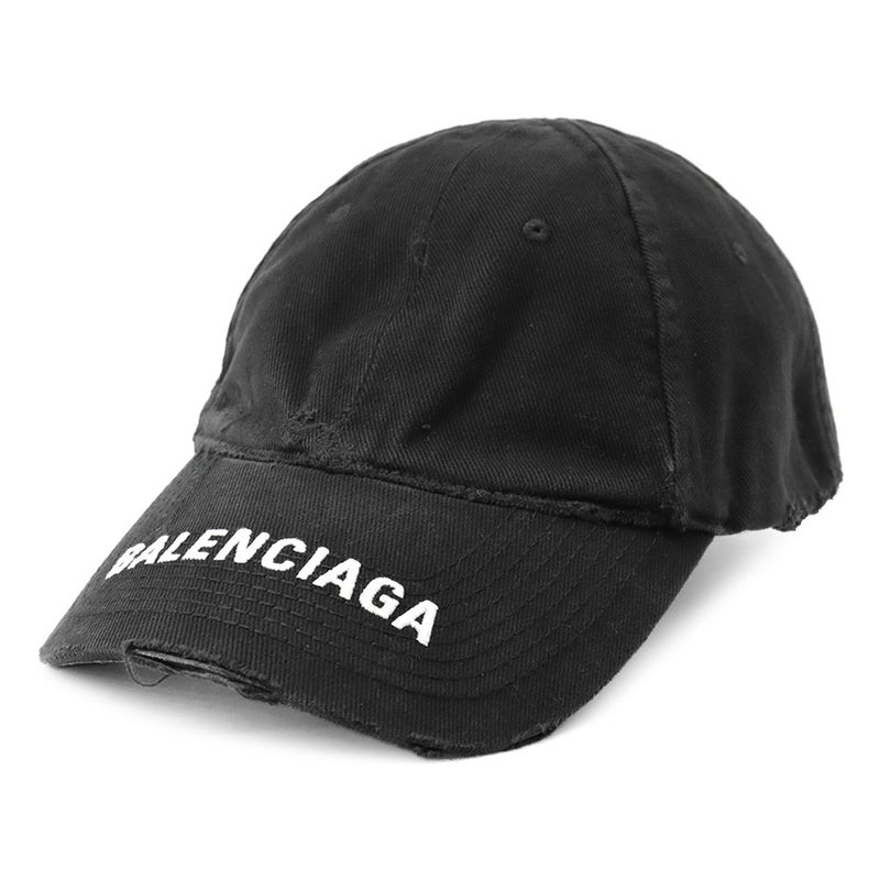 バレンシアガ キャップ ロゴ ダメージ ベースボールキャップ コットン サイズL BALENCIAGA 帽子 黒