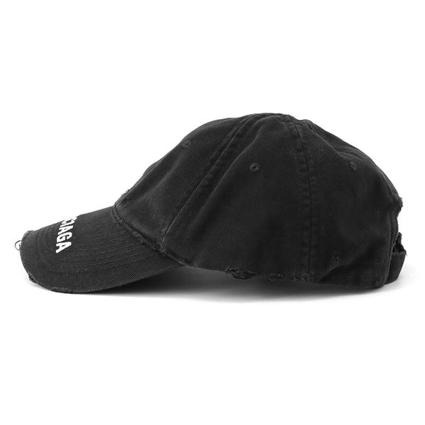 バレンシアガ キャップ ロゴ ダメージ ベースボールキャップ コットン サイズL BALENCIAGA 帽子 黒