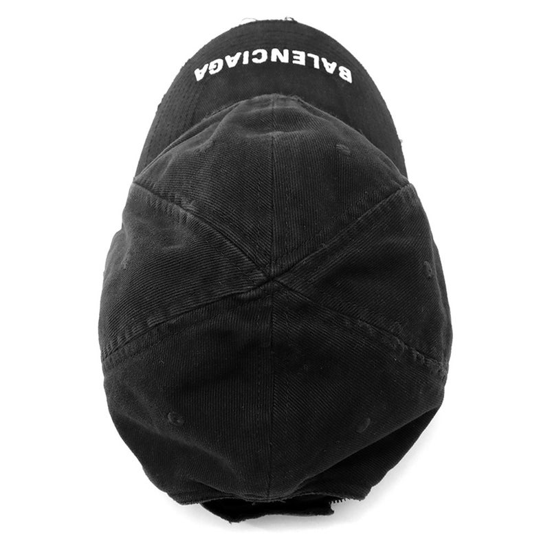 バレンシアガ キャップ ロゴ ダメージ ベースボールキャップ コットン サイズL BALENCIAGA 帽子 黒