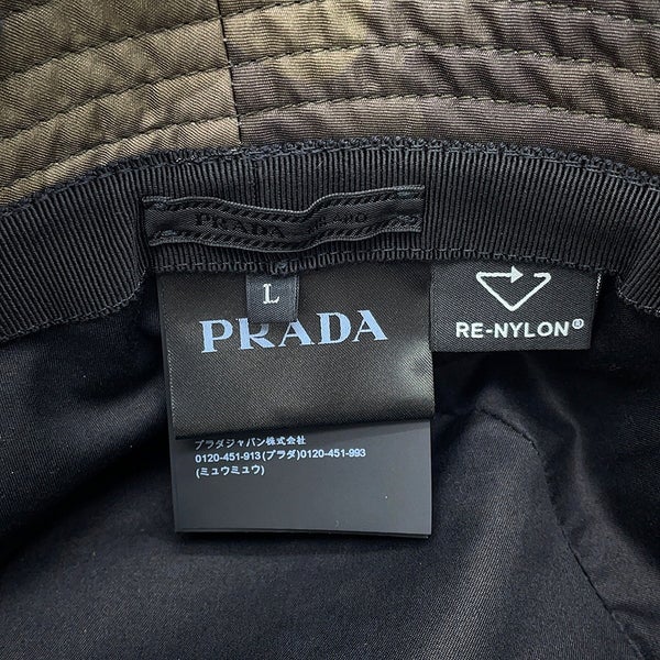 プラダ バケットハット Re-Nylon トライアングルロゴ カモフラージュ サイズL 2HC350 PRADA 迷彩柄 ポケット付き 帽子