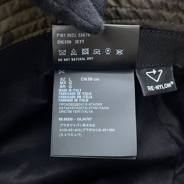 プラダ バケットハット Re-Nylon トライアングルロゴ カモフラージュ サイズL 2HC350 PRADA 迷彩柄 ポケット付き 帽子