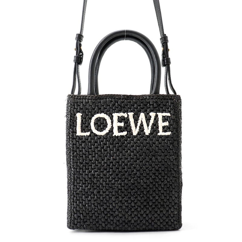 ロエベ ハンドバッグ スタンダード A5トート ラフィア/レザー A563S30X09 LOEWE 2wayショルダーバッグ 黒