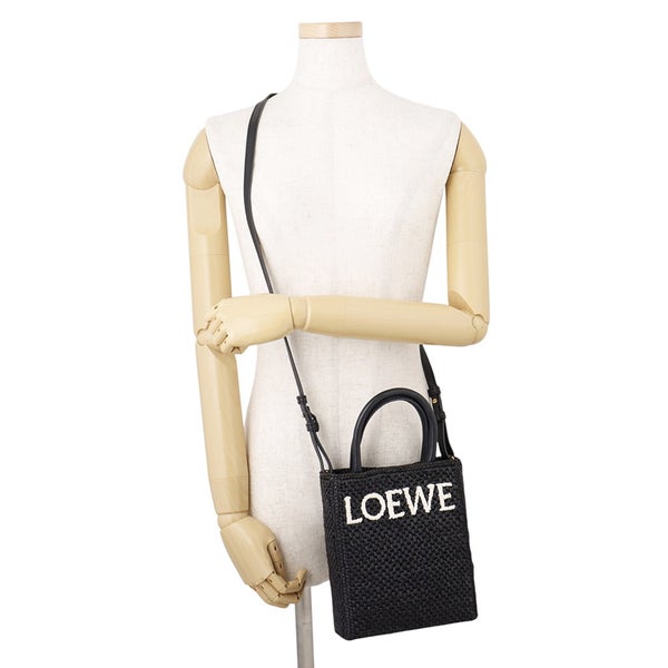 ロエベ ハンドバッグ スタンダード A5トート ラフィア/レザー A563S30X09 LOEWE 2wayショルダーバッグ 黒