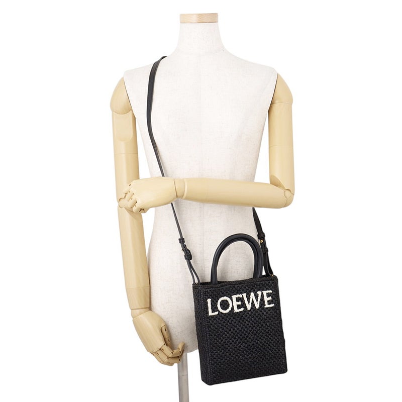 ロエベ ハンドバッグ スタンダード A5トート ラフィア/レザー A563S30X09 LOEWE 2wayショルダーバッグ 黒