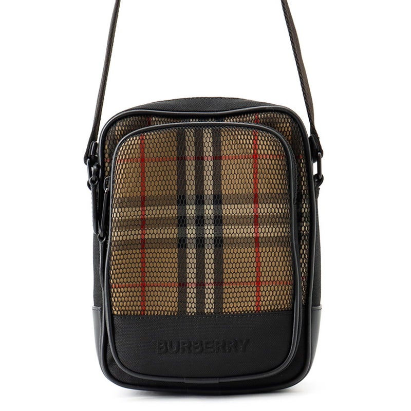 バーバリー ショルダーバッグ ノバチェック メッシュ キャンバス/レザー BURBERRY 黒