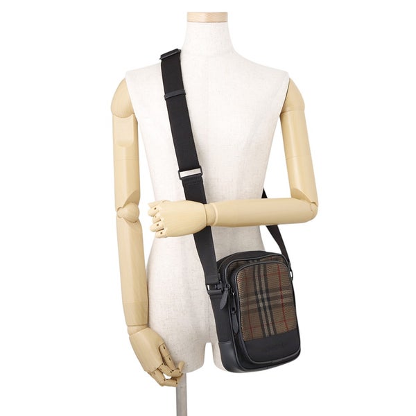 バーバリー ショルダーバッグ ノバチェック メッシュ キャンバス/レザー BURBERRY 黒