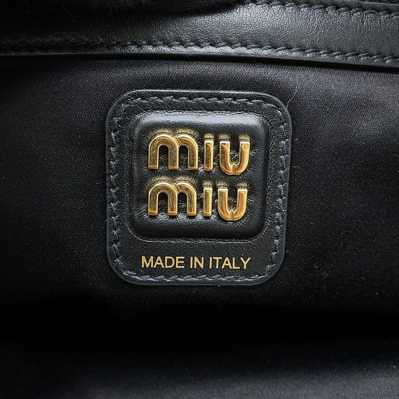 ミュウミュウ トートバッグ ボー バッグ ロゴ レザー 5BB117 Miu Miu 黒
