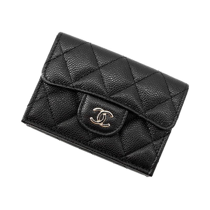 シャネル 三つ折り財布 マトラッセ ココマーク クラシック スモール フラップ ウォレット キャビアスキン AP0230 CHANEL 財布 黒