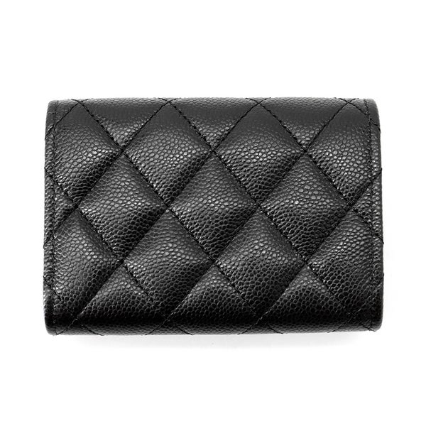 シャネル 三つ折り財布 マトラッセ ココマーク クラシック スモール フラップ ウォレット キャビアスキン AP0230 CHANEL 財布 黒