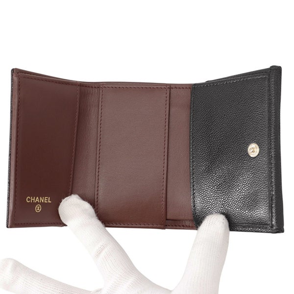 シャネル 三つ折り財布 マトラッセ ココマーク クラシック スモール フラップ ウォレット キャビアスキン AP0230 CHANEL 財布 黒