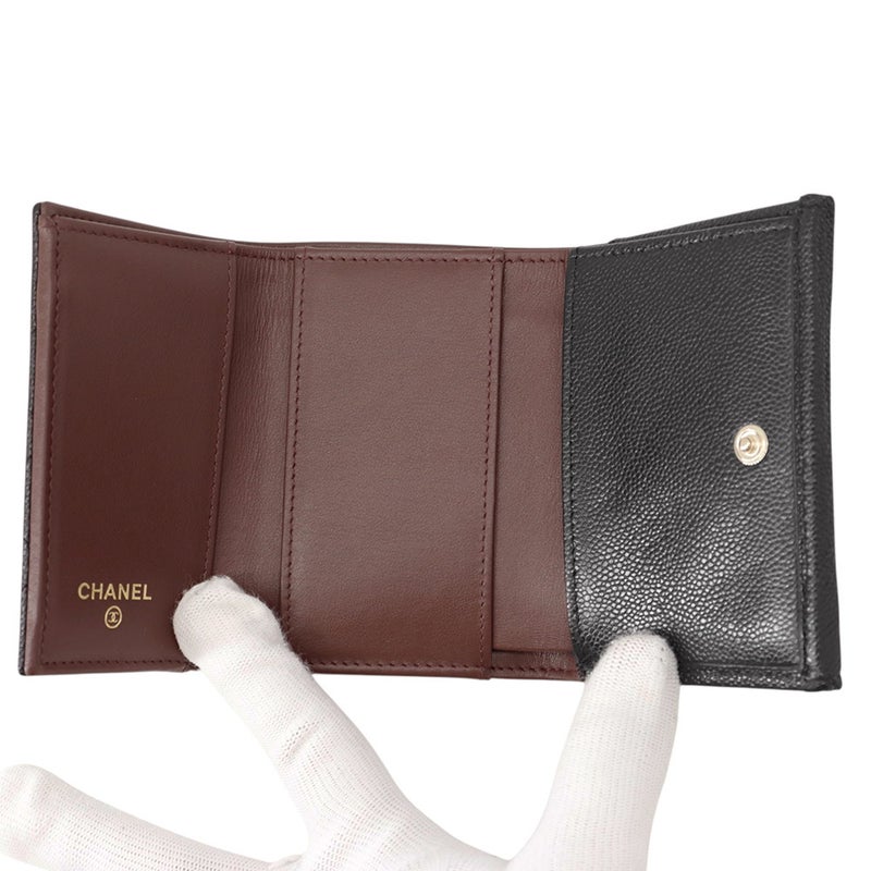 シャネル 三つ折り財布 マトラッセ ココマーク クラシック スモール フラップ ウォレット キャビアスキン AP0230 CHANEL 財布 黒