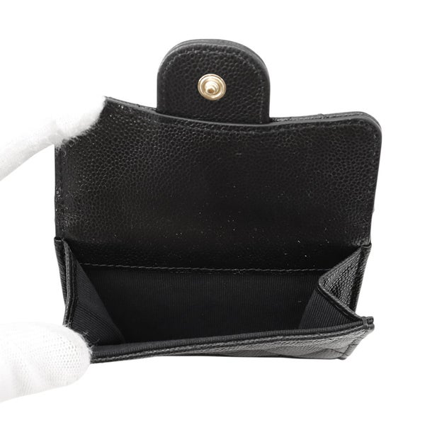 シャネル 三つ折り財布 マトラッセ ココマーク クラシック スモール フラップ ウォレット キャビアスキン AP0230 CHANEL 財布 黒